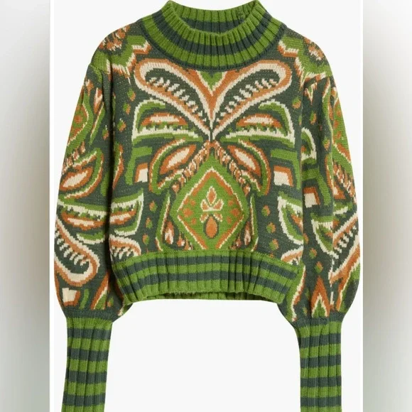FARM RIO Green Pinneaple Ikat Sweater NWT Size S Small